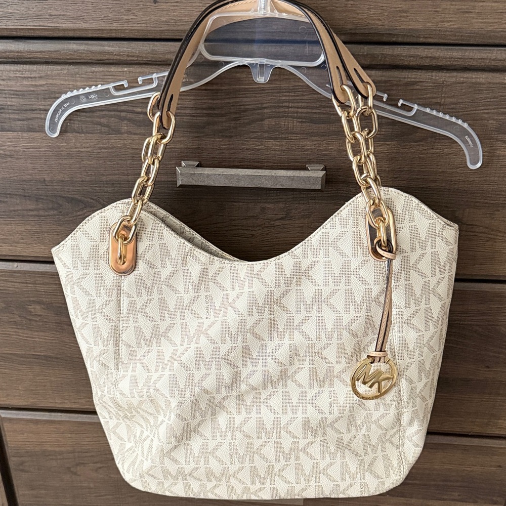 Michael Kors Vanilla Lily Monogram Large Shoulder Bag